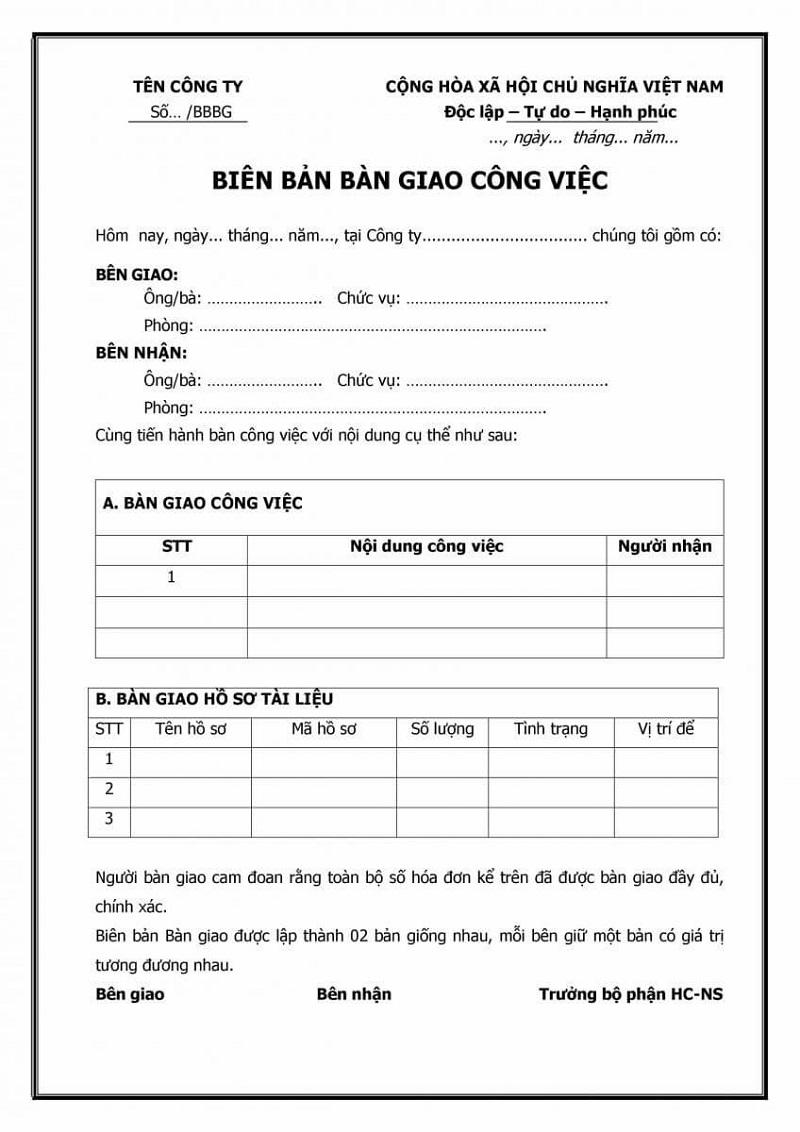 Mẫu biên bản bàn giao thiết bị y tế