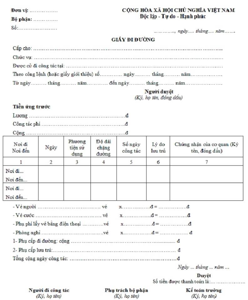 Mẫu giấy đi đường theo thông tư 200