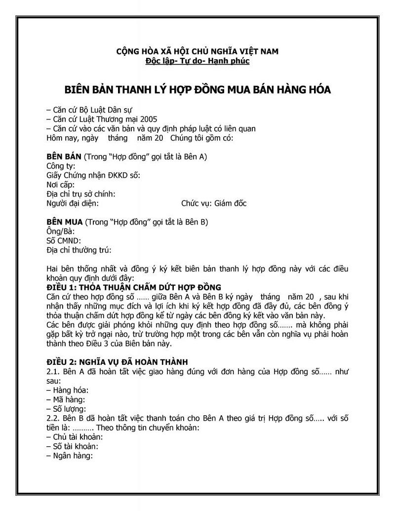 Địa chỉ tải về mẫu biên bản thanh lý hợp đồng